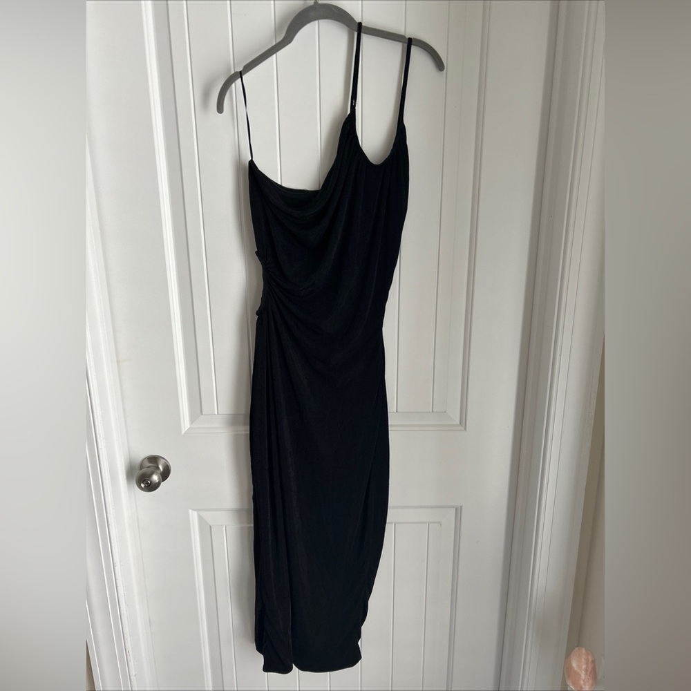 NWT Misha Collection Black X Revolve Vanina One Shoulder Side cut Dress Size 8 - Picture 6 of 13